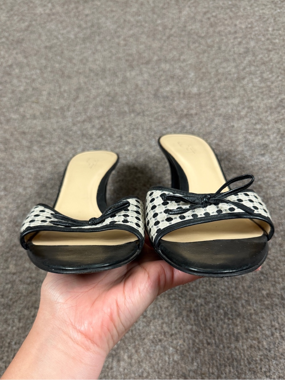 Y2K Loft Black White Polka Dot Textile Open Toe Dainty Kitten Heels Women’s 8.5 - Picture 3 of 11